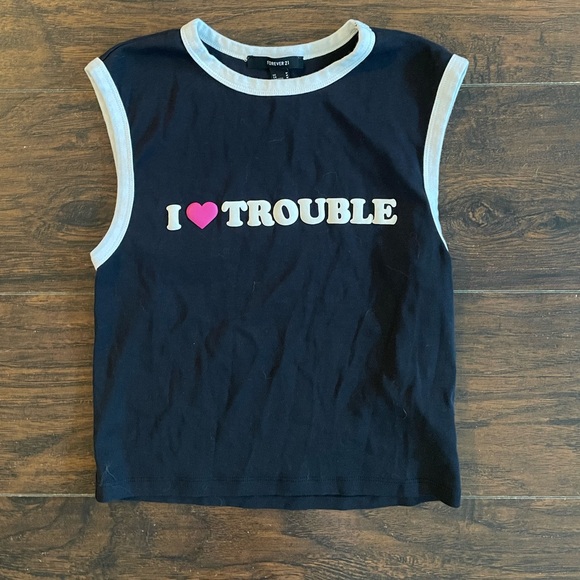 Forever 21 black graphic I love trouble tank top - Picture 1 of 4